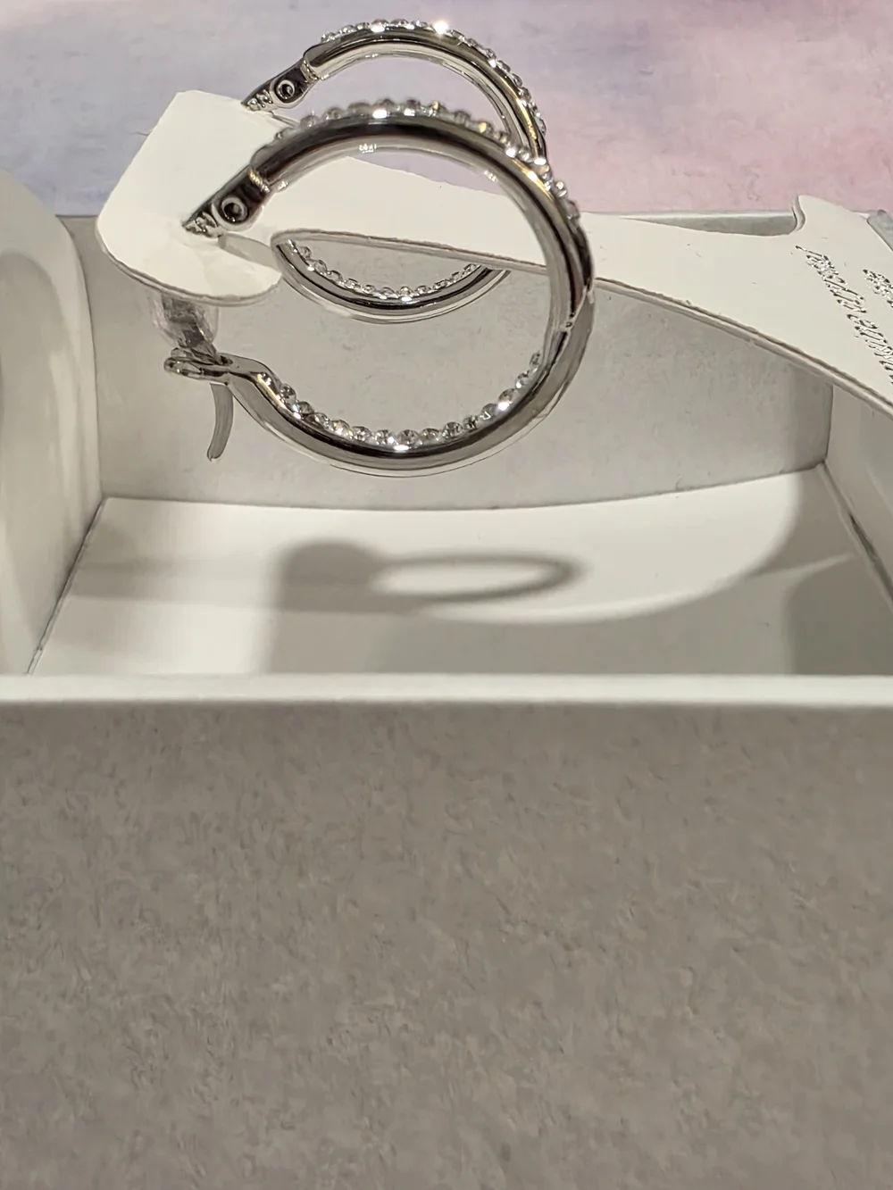 NIB Genuine Crystal Silver-Plated Hoop Earrings - Clear Crystal - Picture 3 of 6